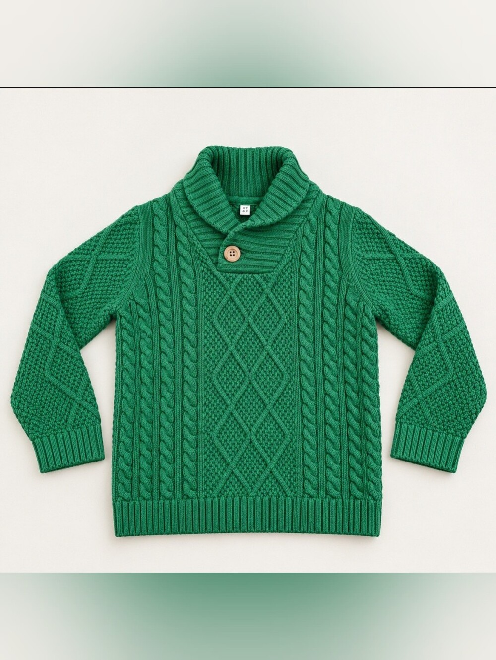 MARKS & Spencer Green Cable Knit Sweater 4-5Y 100% Cotton Academia Fall/Winter